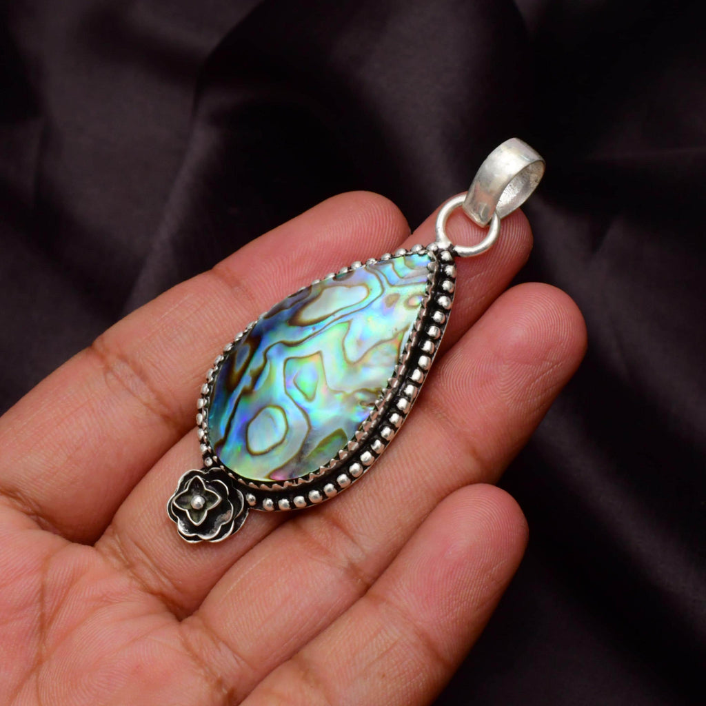 EkkJewels Handmade Abalone Shell 925 Sterling Silver Pendant Necklace