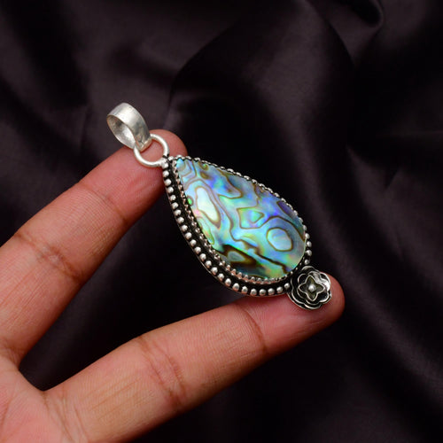 EkkJewels Handmade Abalone Shell 925 Sterling Silver Pendant Necklace