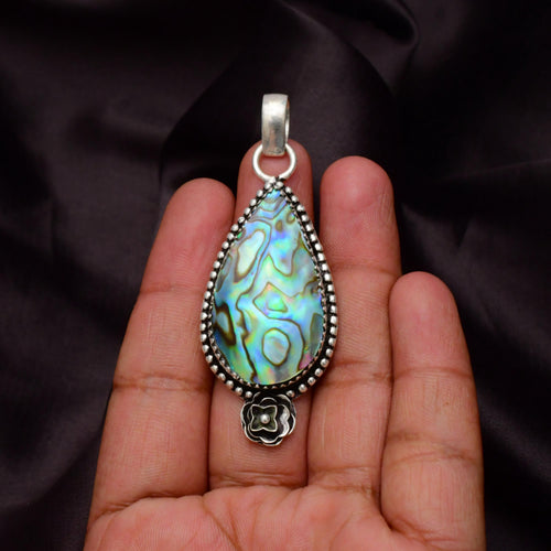 EkkJewels Handmade Abalone Shell 925 Sterling Silver Pendant Necklace
