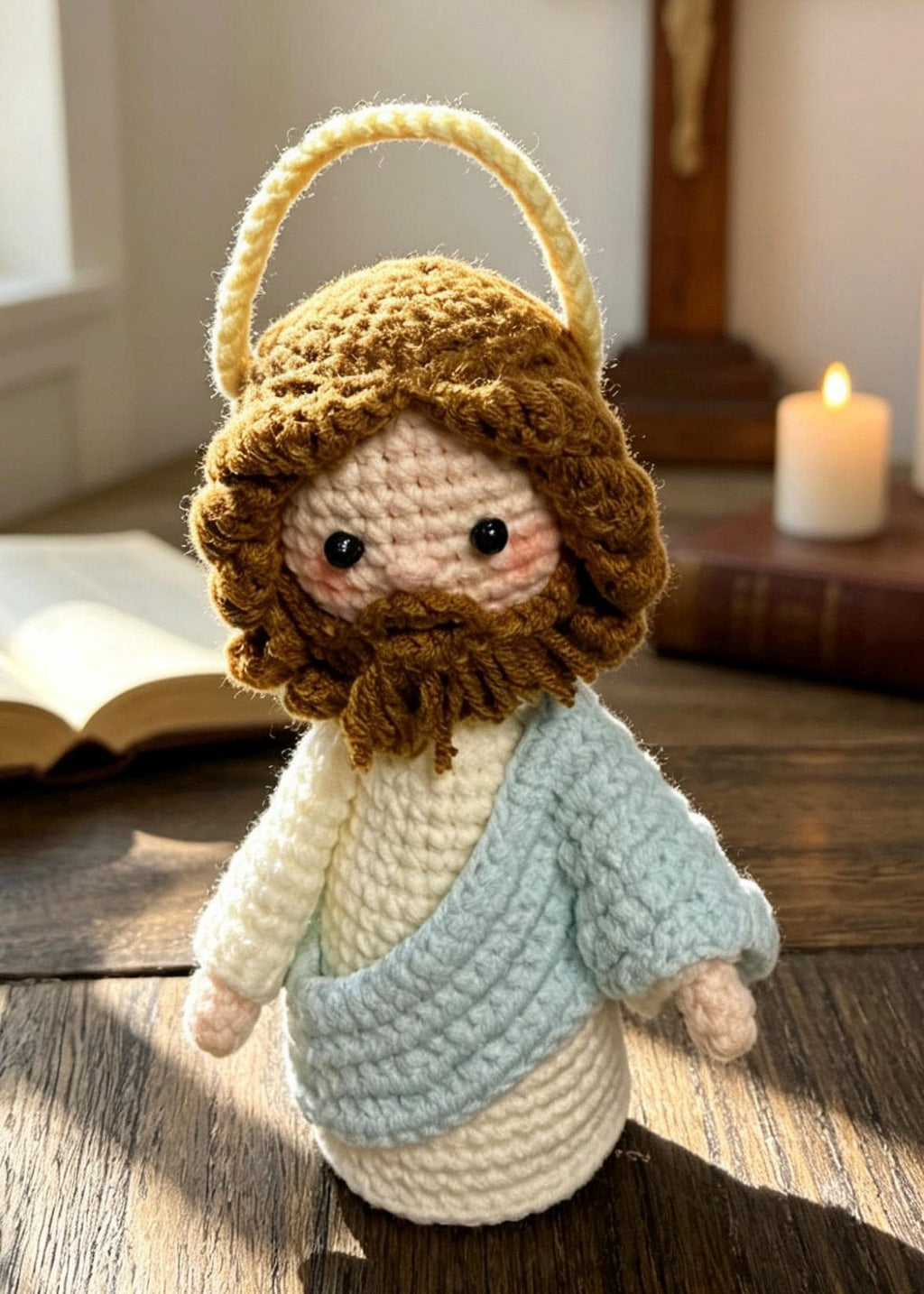 Crochetrecipe Handmade Crochet Jesus Figure Wooden Cross Hanging Car Ornament