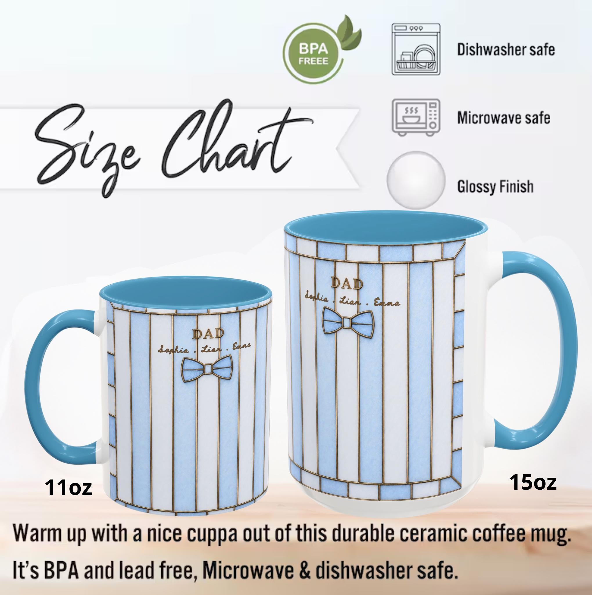Personalized Dad Mug With Kids Names Custom Stripe Coffee Mug