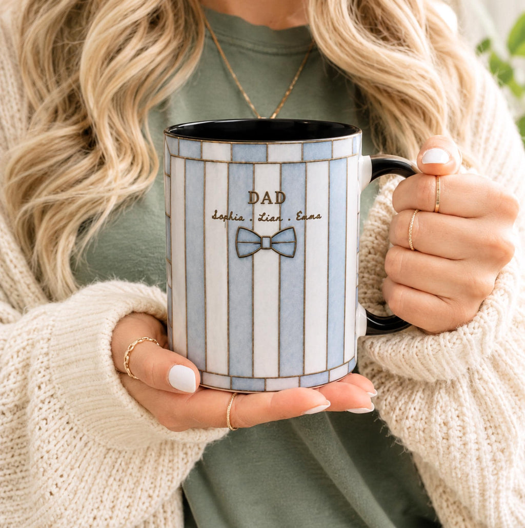 Personalized Dad Mug With Kids Names Custom Stripe Coffee Mug