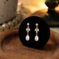Natural Freshwater Pearl CZ Leaf Drop Earrings