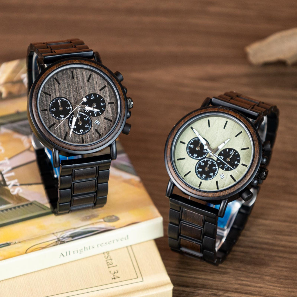 Oryeia Custom Engraved Chronograph Wood Watch for Men