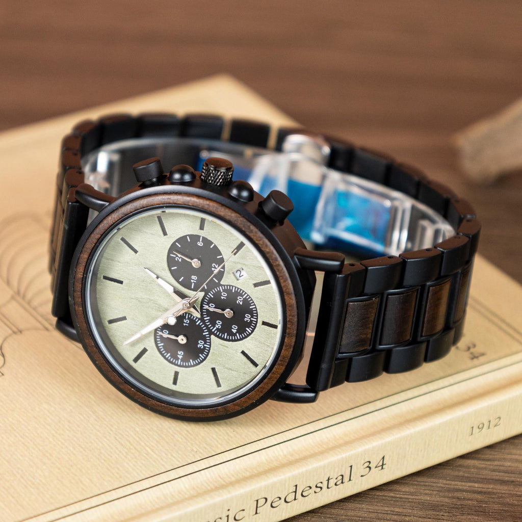 Oryeia Custom Engraved Chronograph Wood Watch for Men