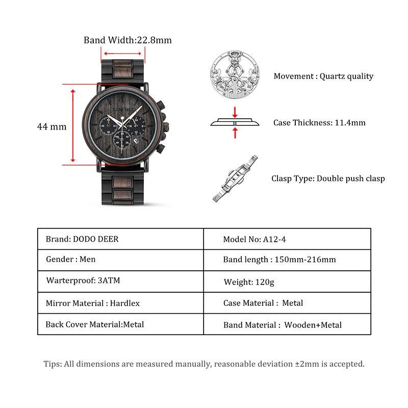 Oryeia Custom Engraved Chronograph Wood Watch for Men