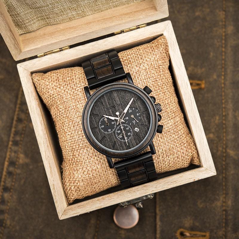 Oryeia Custom Engraved Chronograph Wood Watch for Men