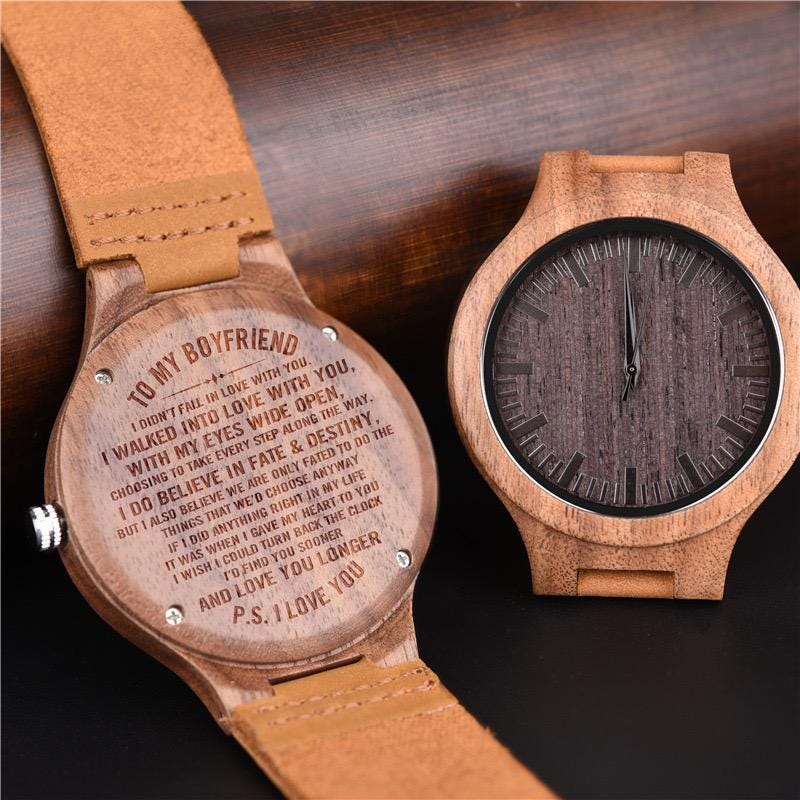 Oryeia Custom Engraved Natural Wooden Wristwatch with Leather Strap