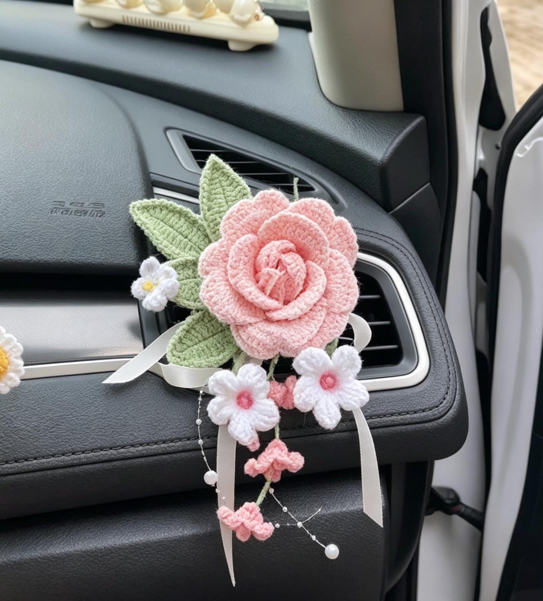 Crochet Recipe Handmade Crochet Flower Car Vent Clip With Scent Tablet Air Freshener