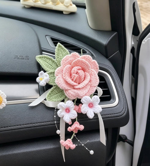 Crochet Recipe Handmade Crochet Flower Car Vent Clip With Scent Tablet Air Freshener