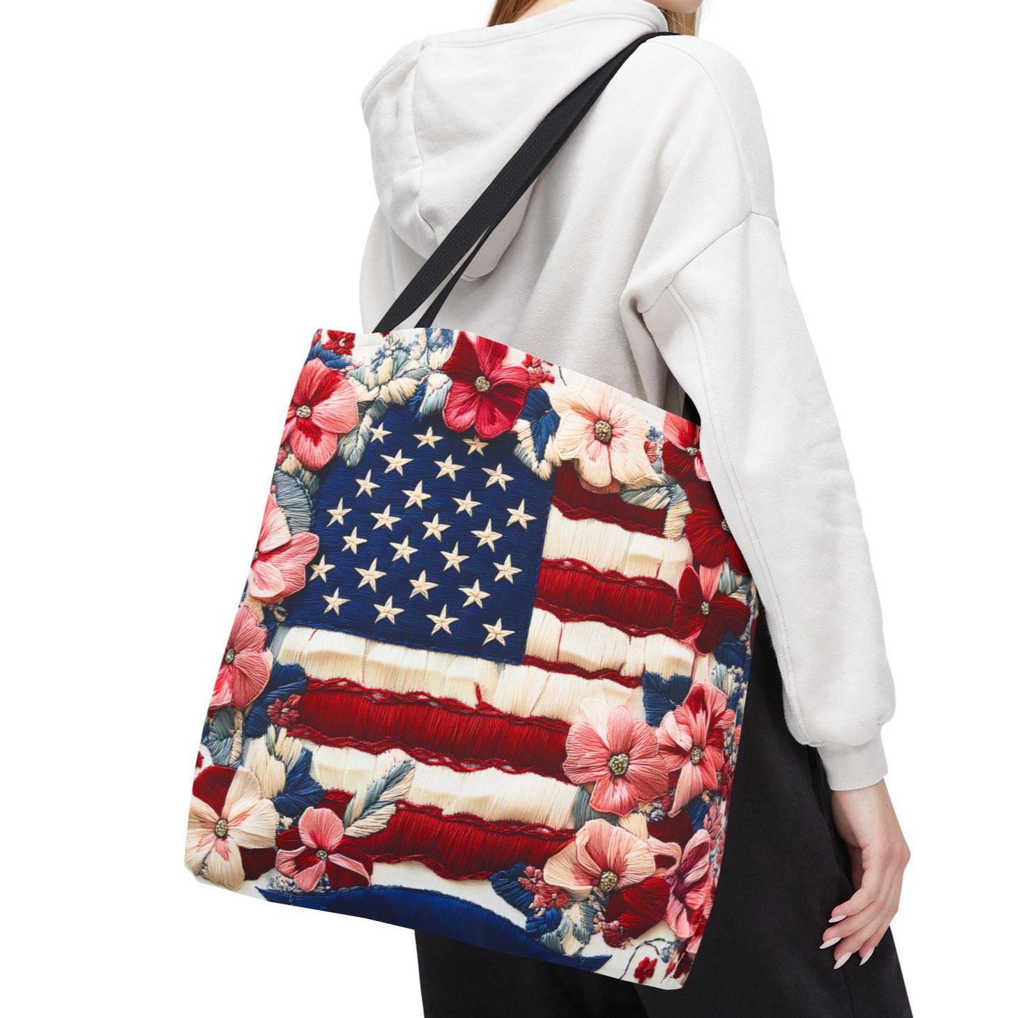 LELORESTORE Patriotic Floral Tote Bag American Flag Wildflower