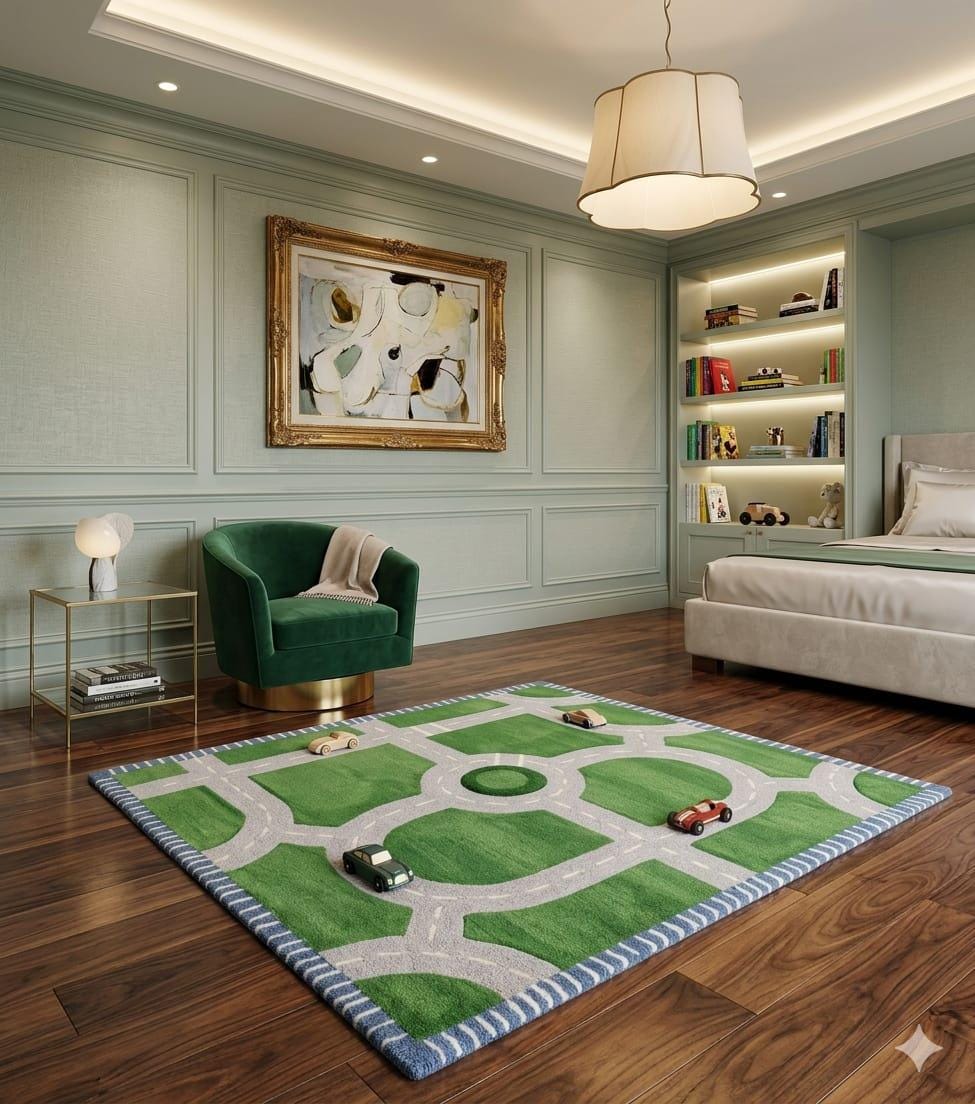 RugverseCreations Hand Tufted Road Play Rug 3D Sculpted Car Track