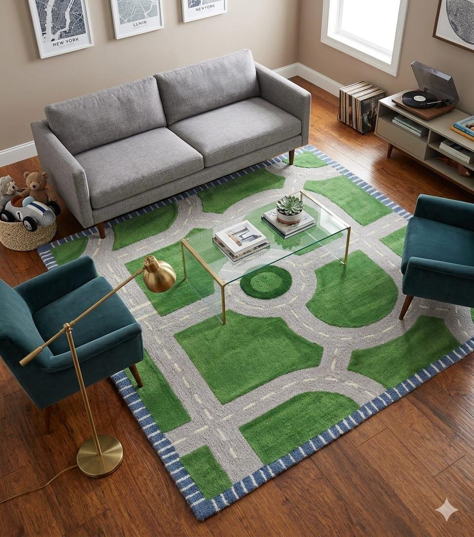 RugverseCreations Hand Tufted Road Play Rug 3D Sculpted Car Track