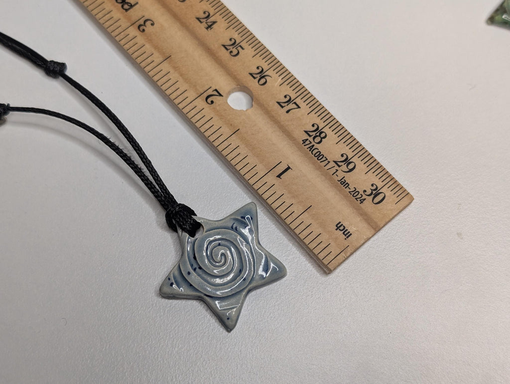 NoctemPottery Star Swirl Spiral Ceramic Pendant Necklace Adjustable Cord
