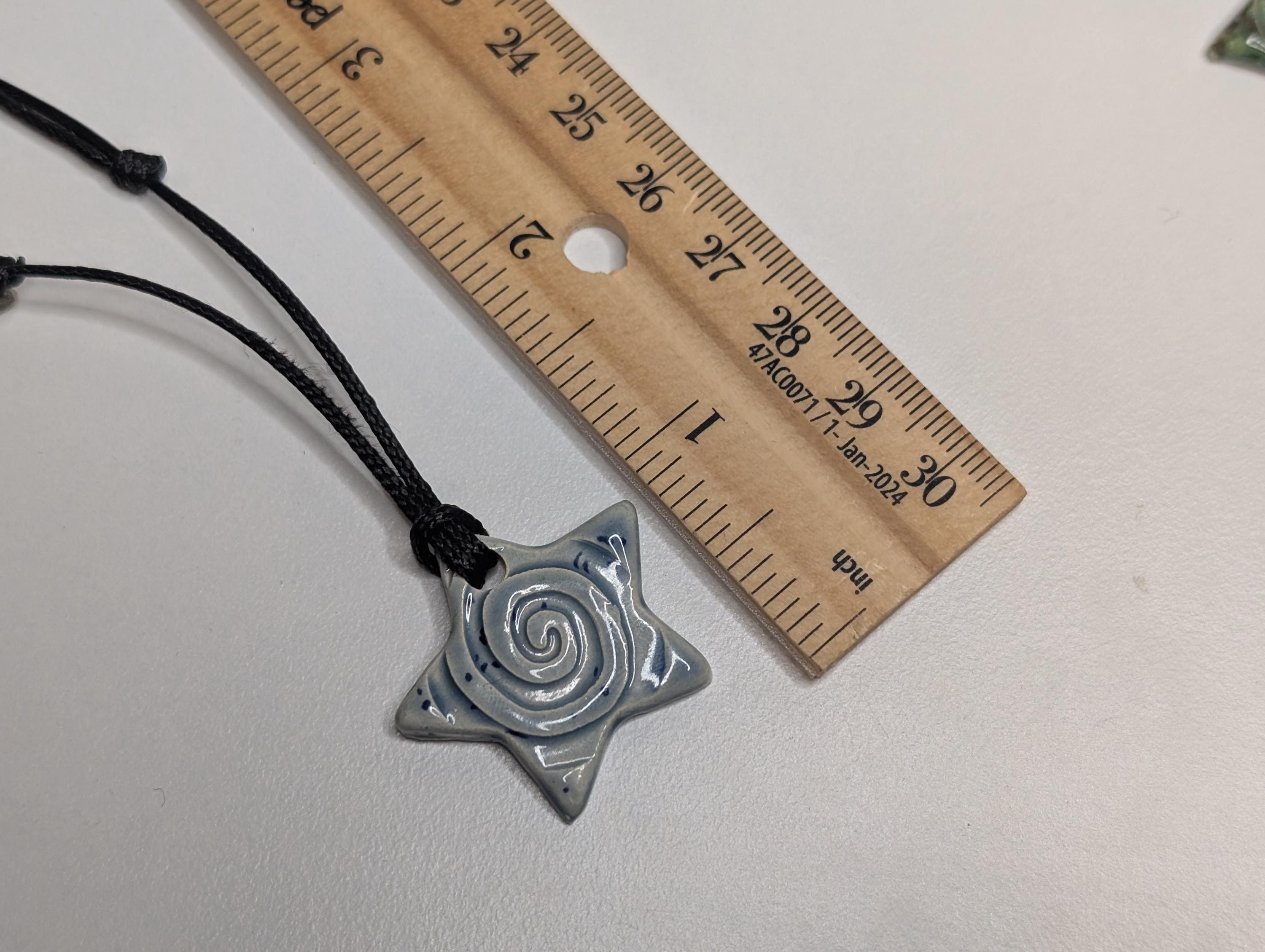 NoctemPottery Star Swirl Spiral Ceramic Pendant Necklace Adjustable Cord