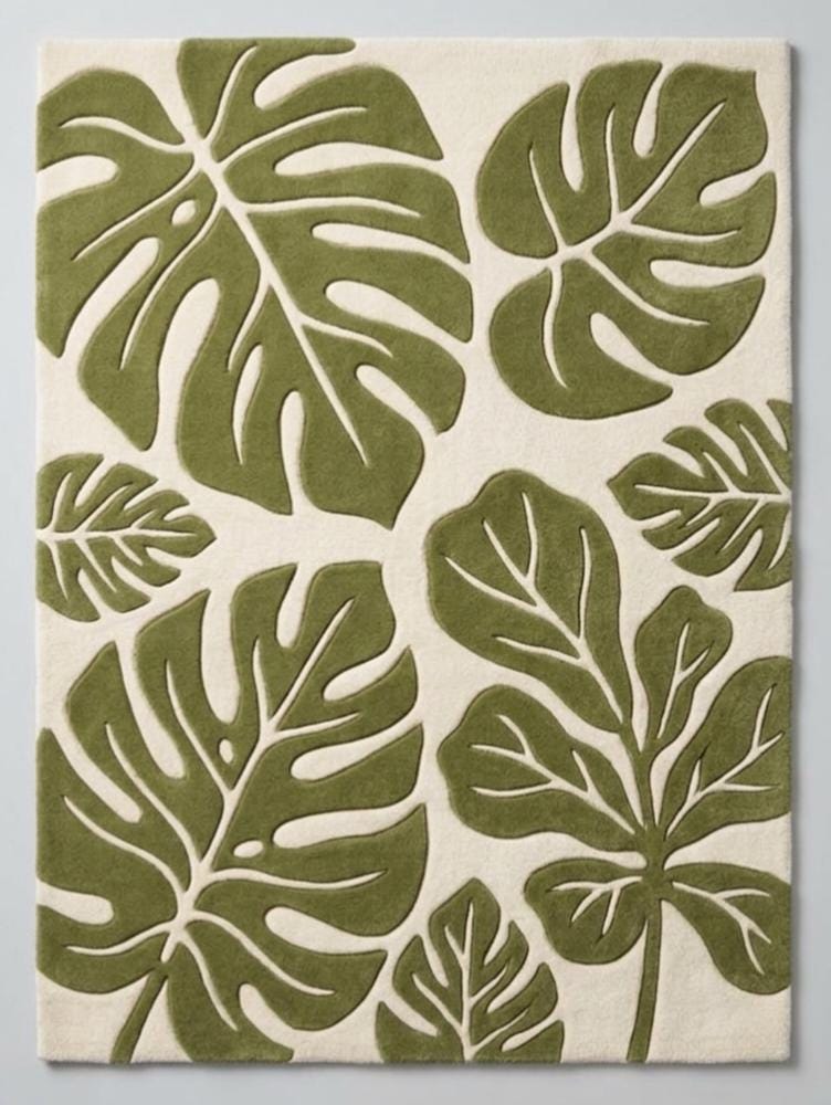 RugverseCreations Hand Tufted Wool Area Rug 3D Monstera Leaf Moss Green