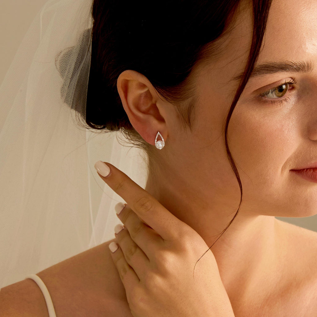 EcloraTreasures Dainty Freshwater Pearl Earrings with Diamond Sterling Silver