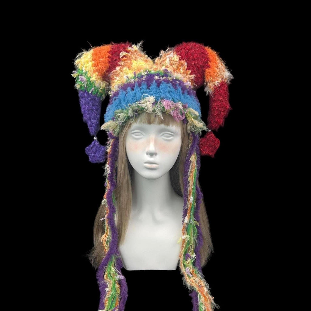StellarPride Rainbow Textured Jester Hat With Long Tassel Strands