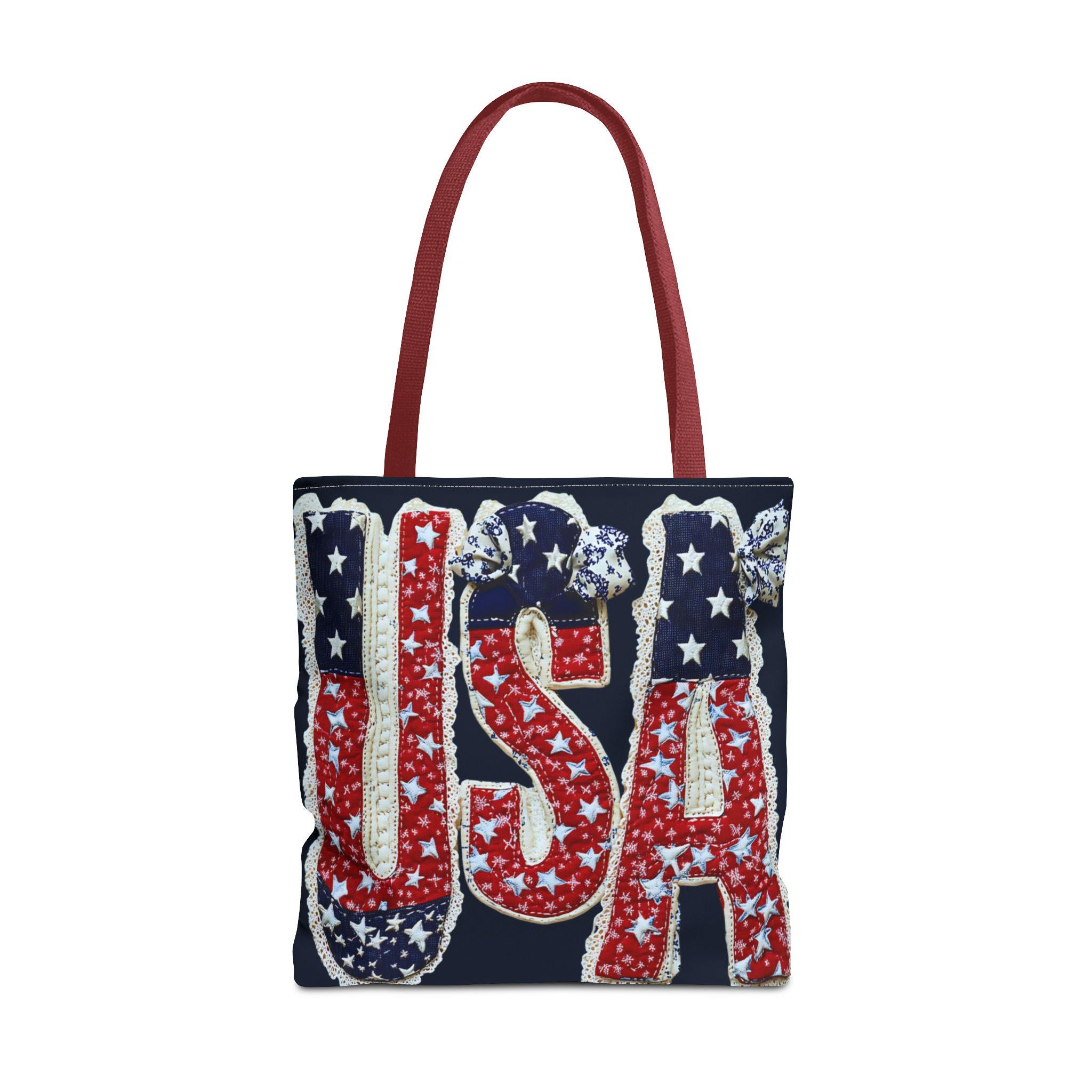 USA Tote Bag Faux Embroidered American Flag Fourth of July