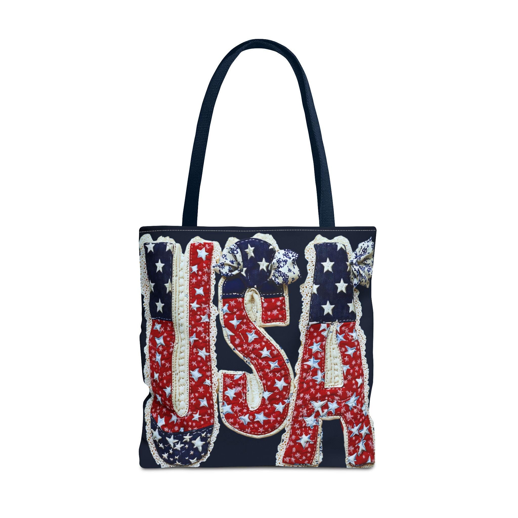USA Tote Bag Faux Embroidered American Flag Fourth of July