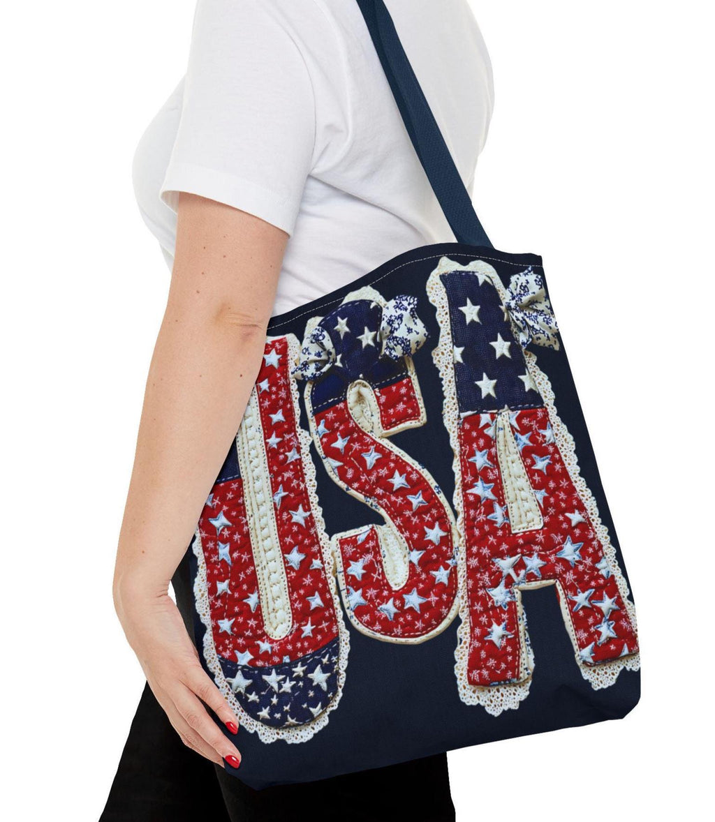 USA Tote Bag Faux Embroidered American Flag Fourth of July