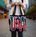 USA Tote Bag Faux Embroidered American Flag Fourth of July