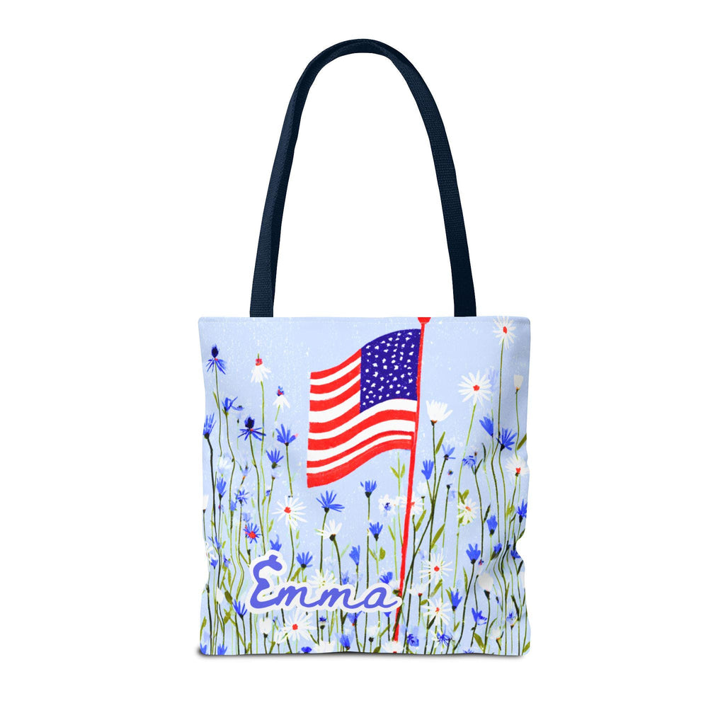 Floral American Flag Tote Bag, Wildflower USA Patriotic Tote