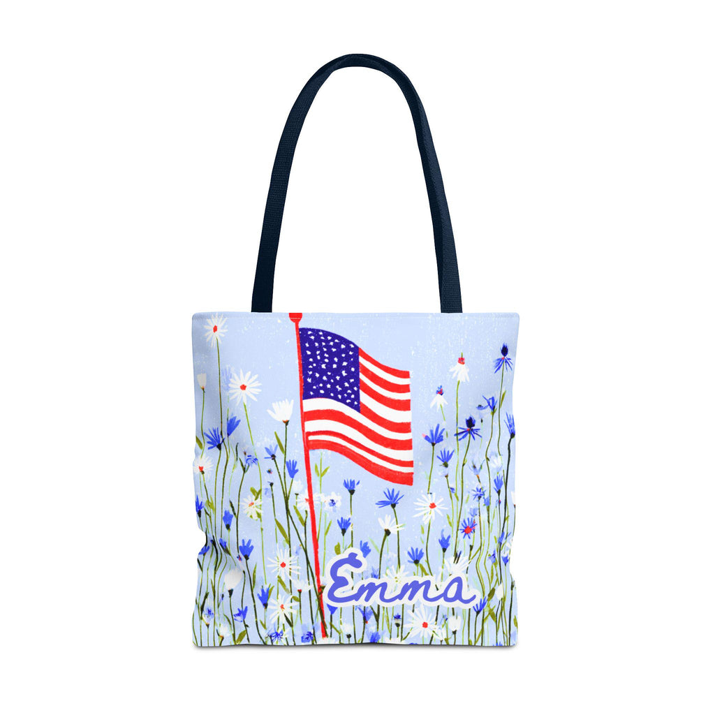 Floral American Flag Tote Bag, Wildflower USA Patriotic Tote