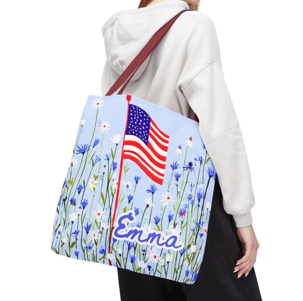 Floral American Flag Tote Bag, Wildflower USA Patriotic Tote