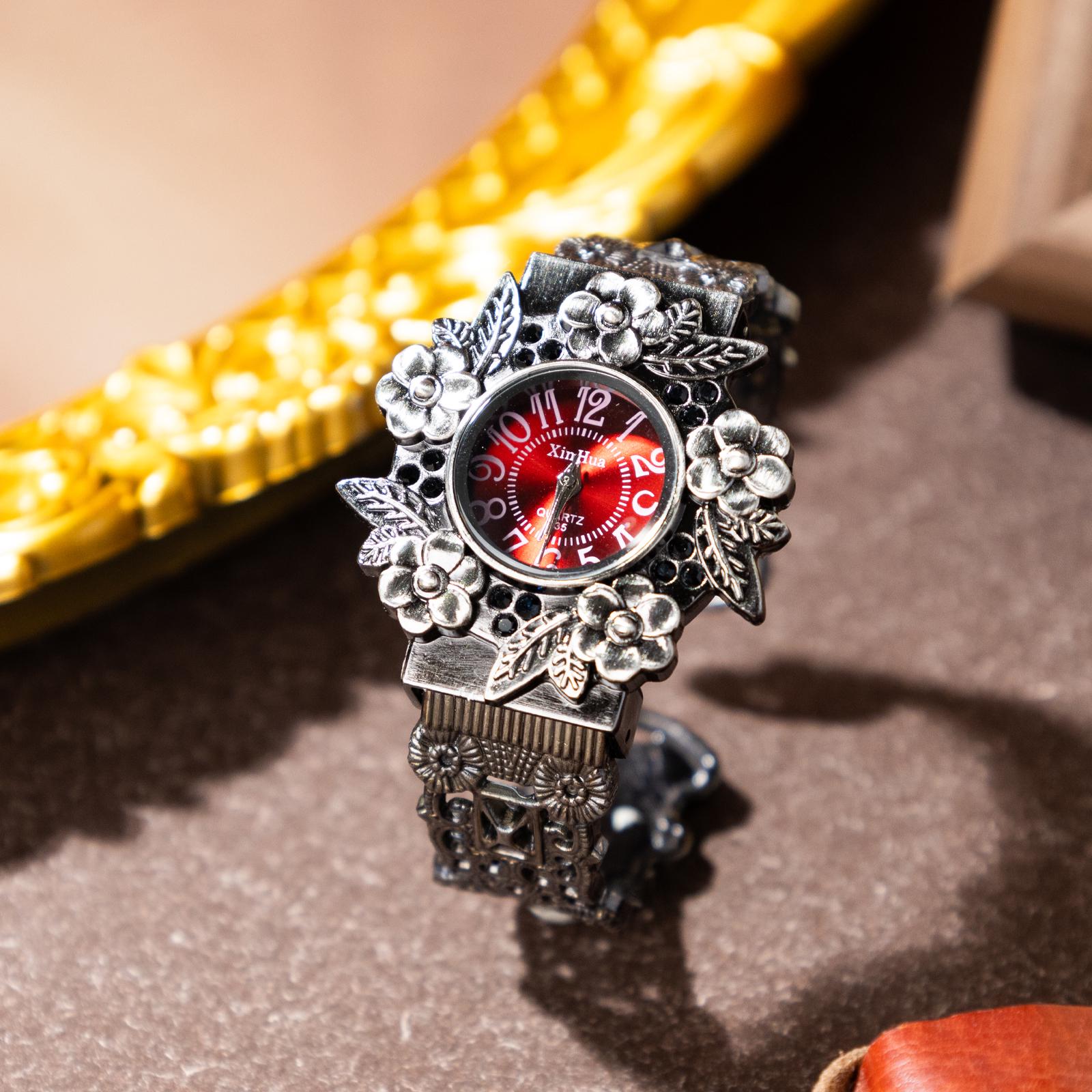 Oryeia Retro Gothic Floral Unisex Vintage Cuff Bracelet Watch
