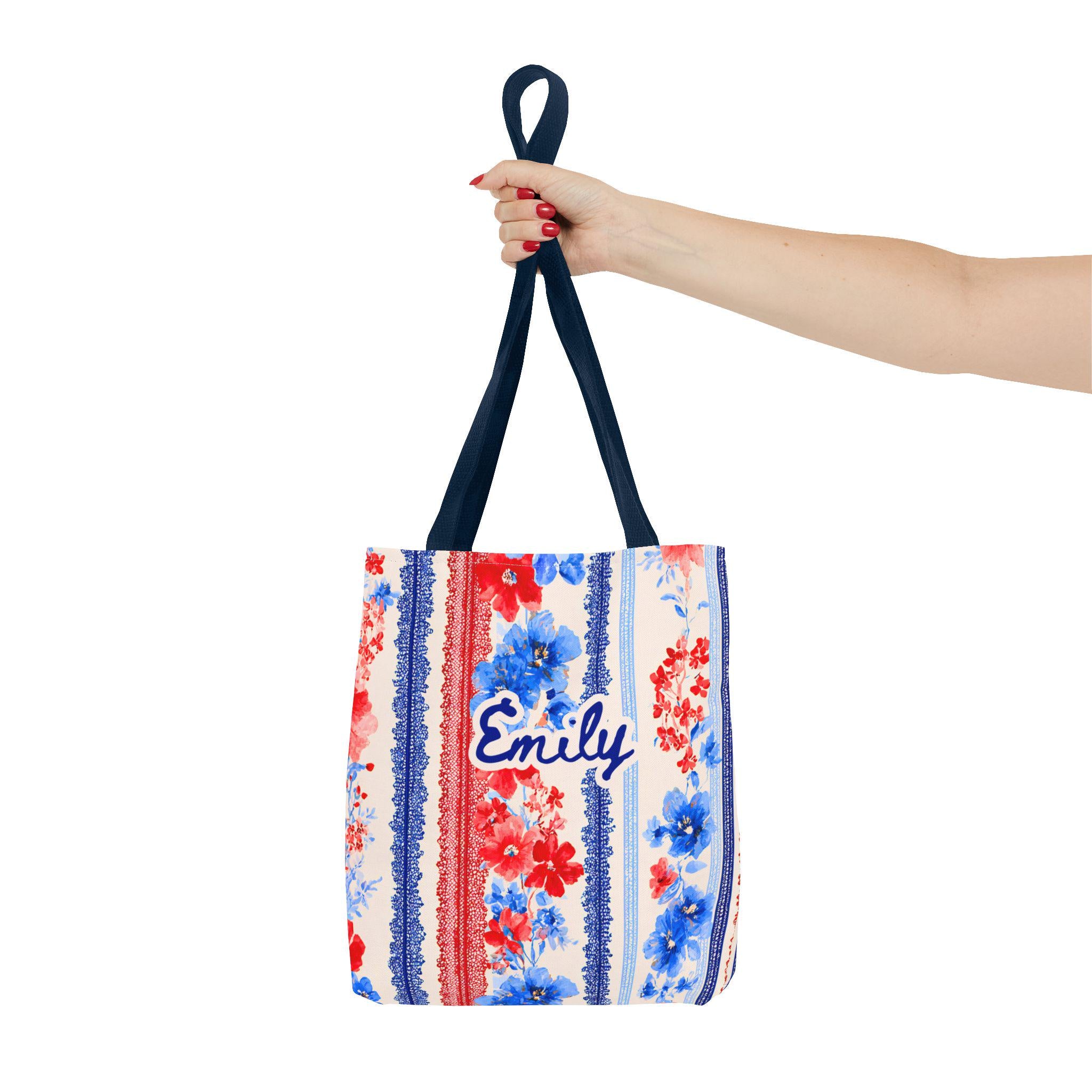 Personalized Patriotic Wildflower Tote Bag Red White Blue Floral