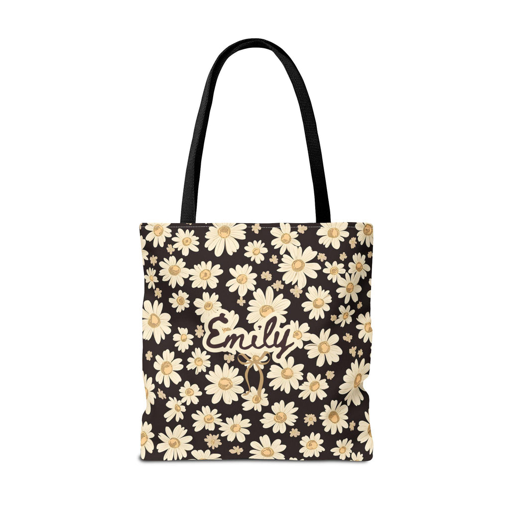 Personalized Wildflower Daisy Tote Bag, Custom Name Boho Floral Everyday Bag