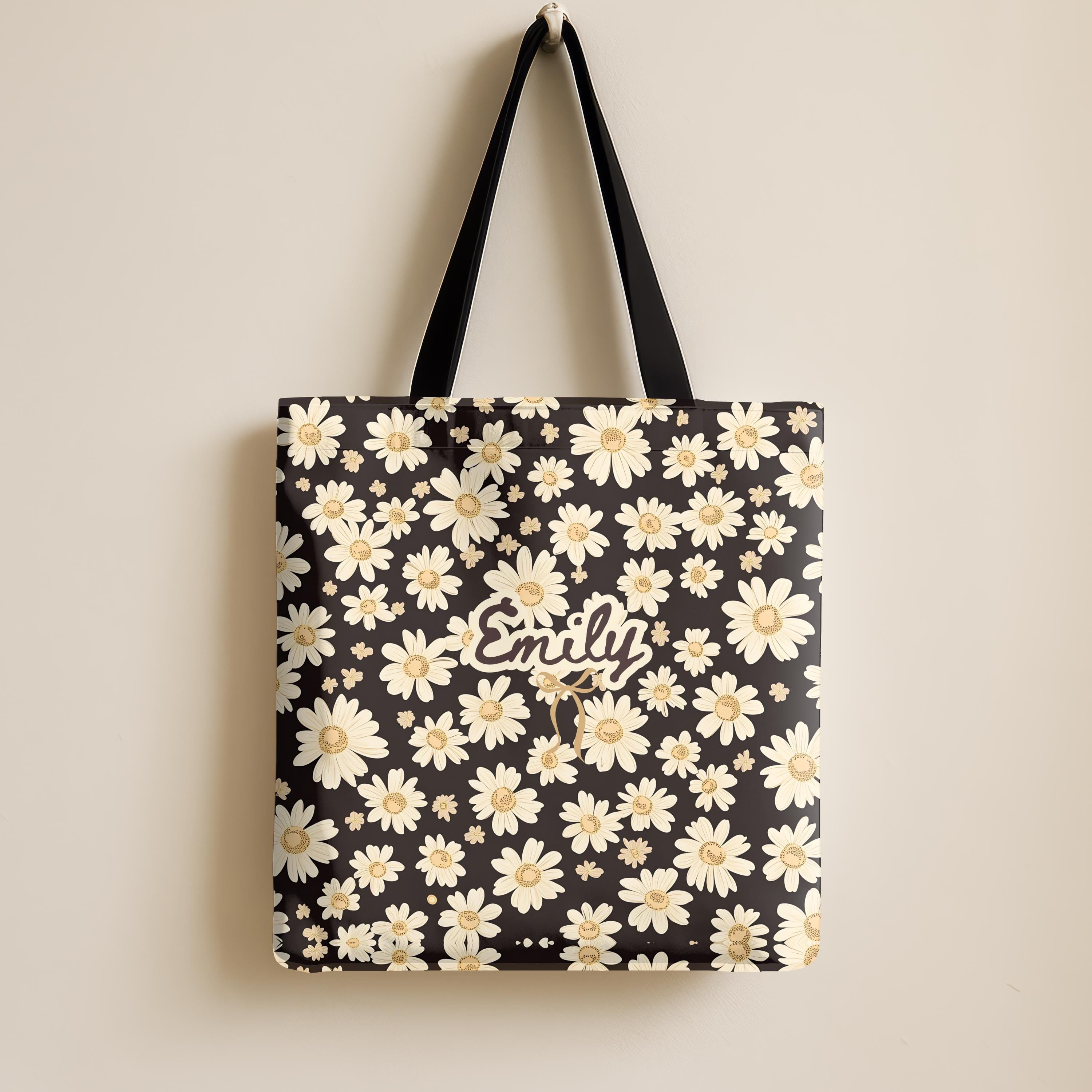 Personalized Wildflower Daisy Tote Bag, Custom Name Boho Floral Everyday Bag