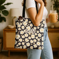 Personalized Wildflower Daisy Tote Bag, Custom Name Boho Floral Everyday Bag