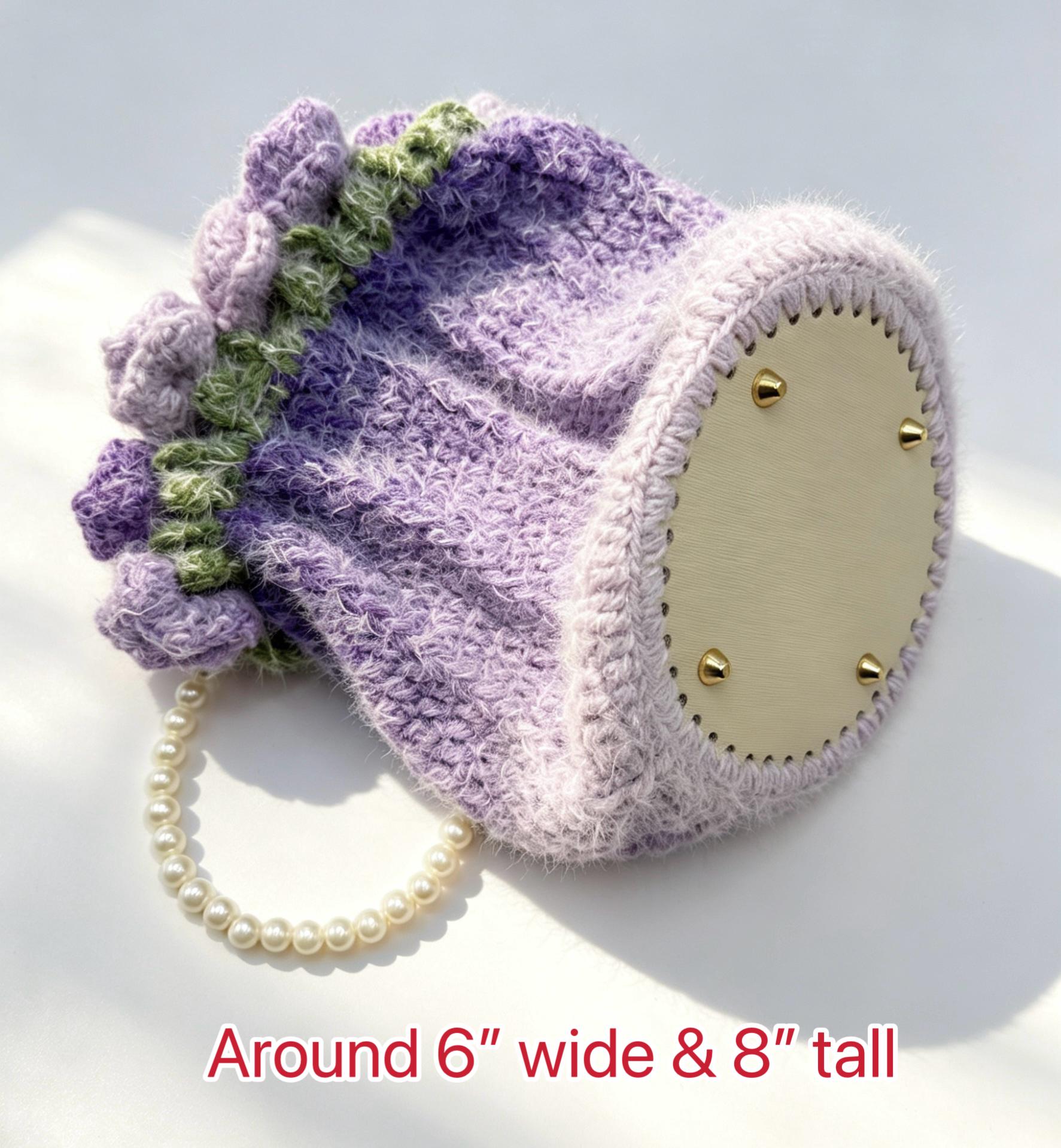 CrochetRecipe Handmade Crochet Flower Tote Drawstring Bag Pearl