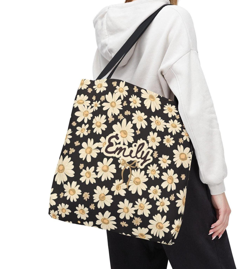 Personalized Wildflower Daisy Tote Bag, Custom Name Boho Floral Everyday Bag