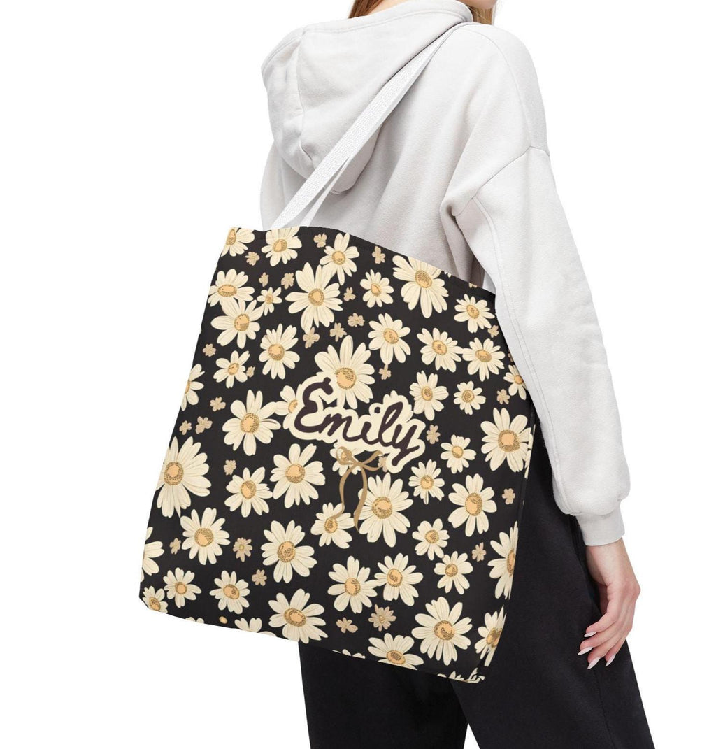 Personalized Wildflower Daisy Tote Bag, Custom Name Boho Floral Everyday Bag