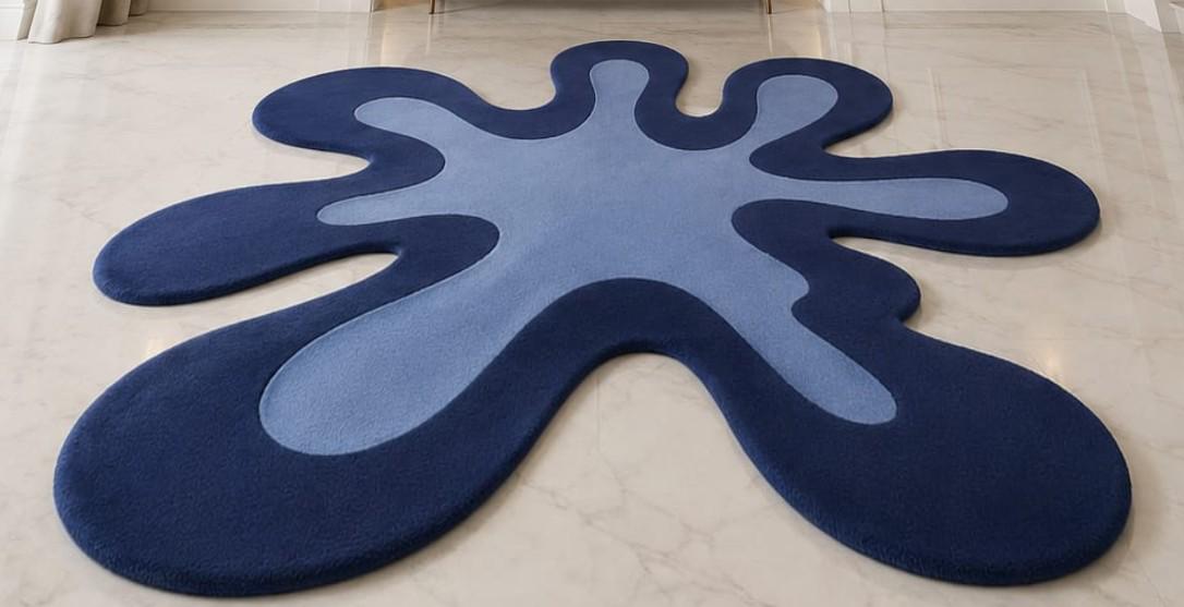 RugverseCreations Hand-Tufted Wool Area Rug Irregular Shape Blue