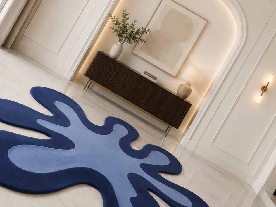 RugverseCreations Hand-Tufted Wool Area Rug Irregular Shape Blue