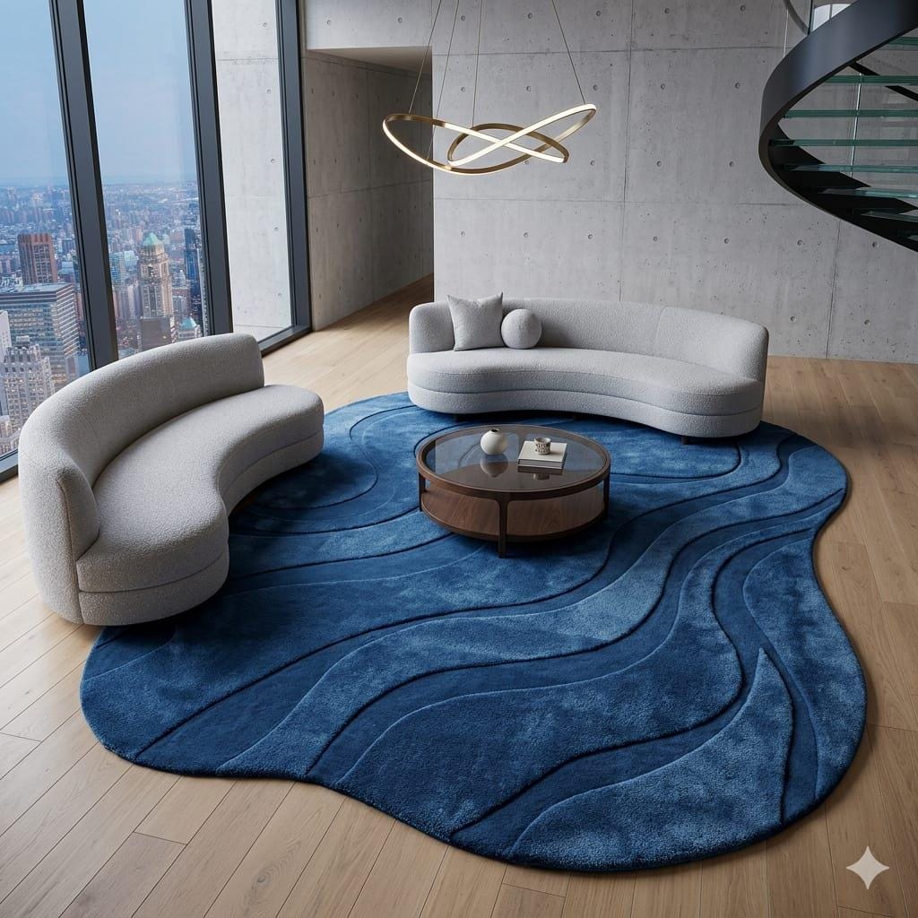 RugverseCreations Blue Wave Hand Tufted 3D Area Rug 8x10