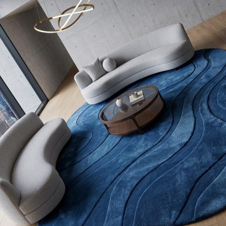 RugverseCreations Blue Wave Hand Tufted 3D Area Rug 8x10