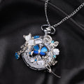 Oryeia Handmade Blue Morpho Butterfly Pocket Watch Silver Chain