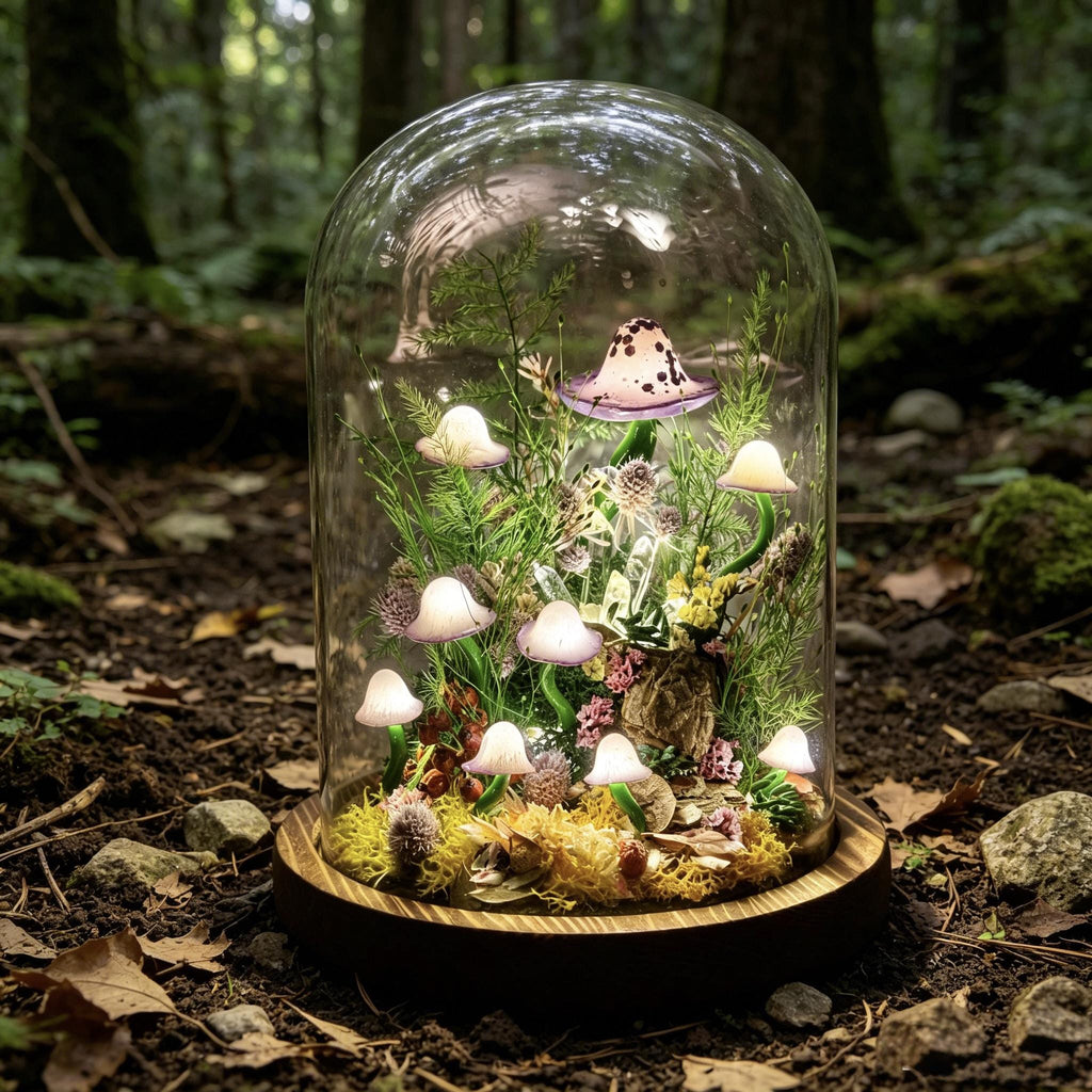 StarlitCarat Purple Mushroom Lamp With Crystal Night Light