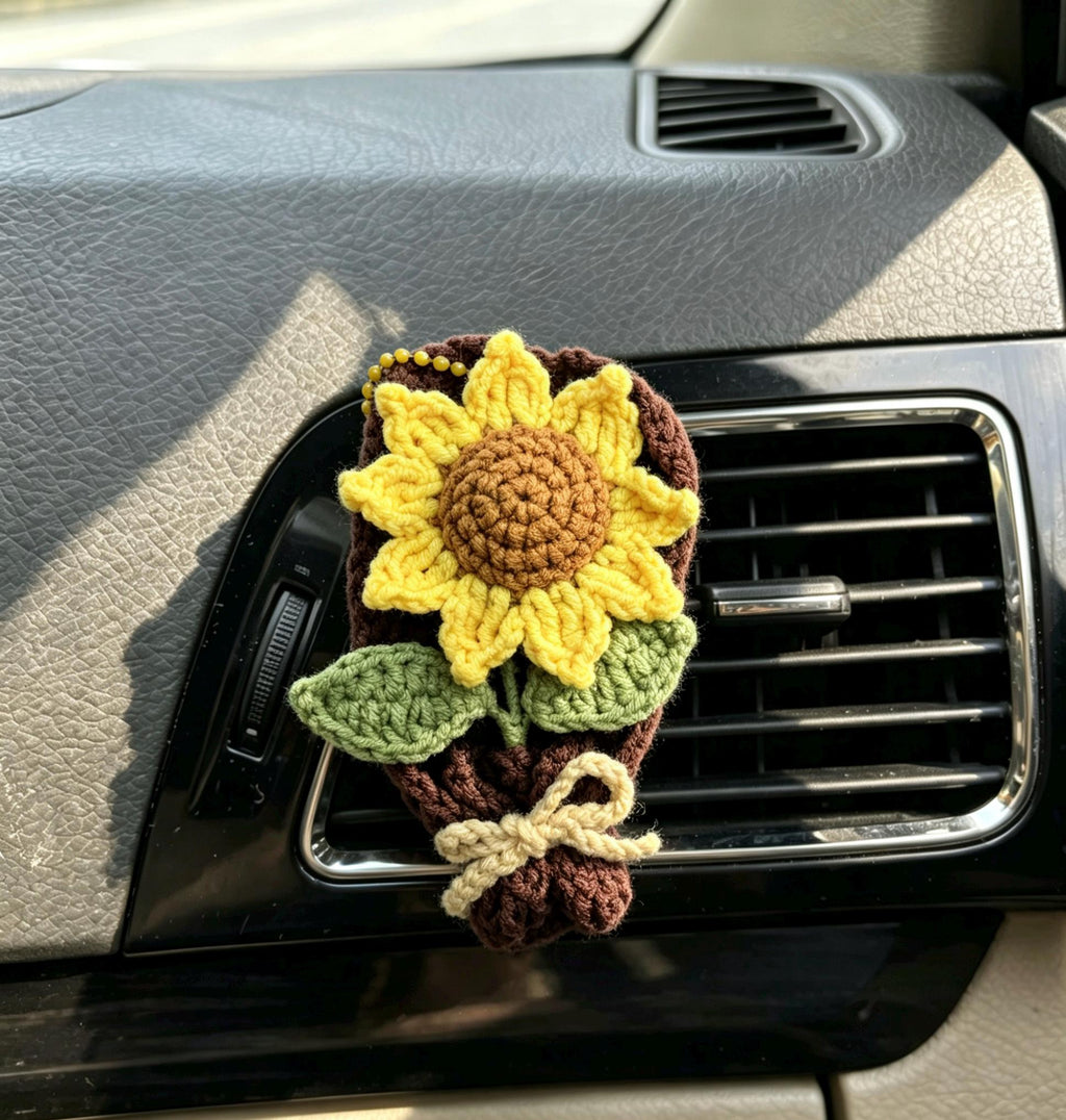 Crochet Recipe Handmade Crochet Flower Car Vent Clip With Scent Tablet Air Freshener