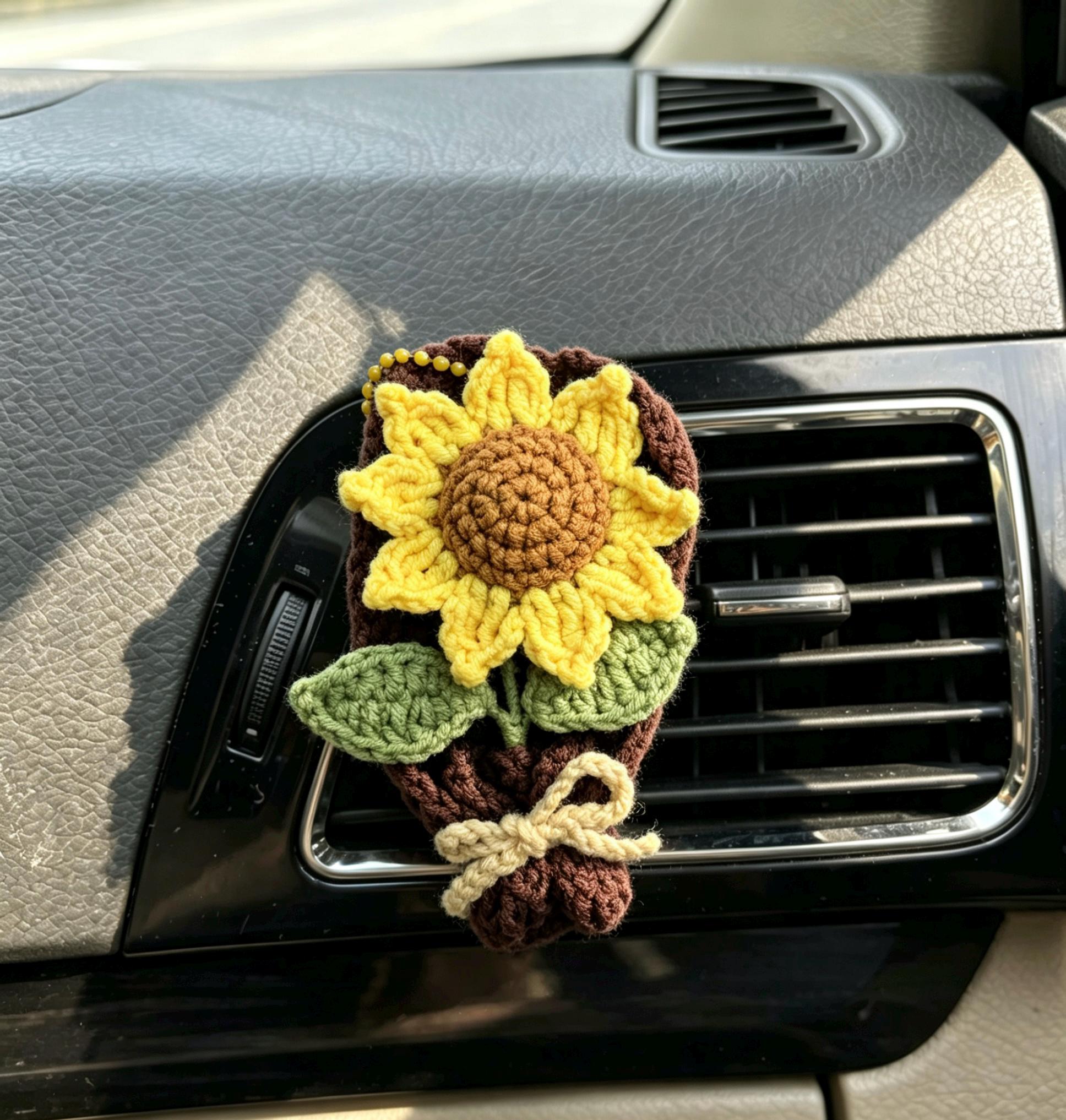 Crochet Recipe Handmade Crochet Flower Car Vent Clip With Scent Tablet Air Freshener