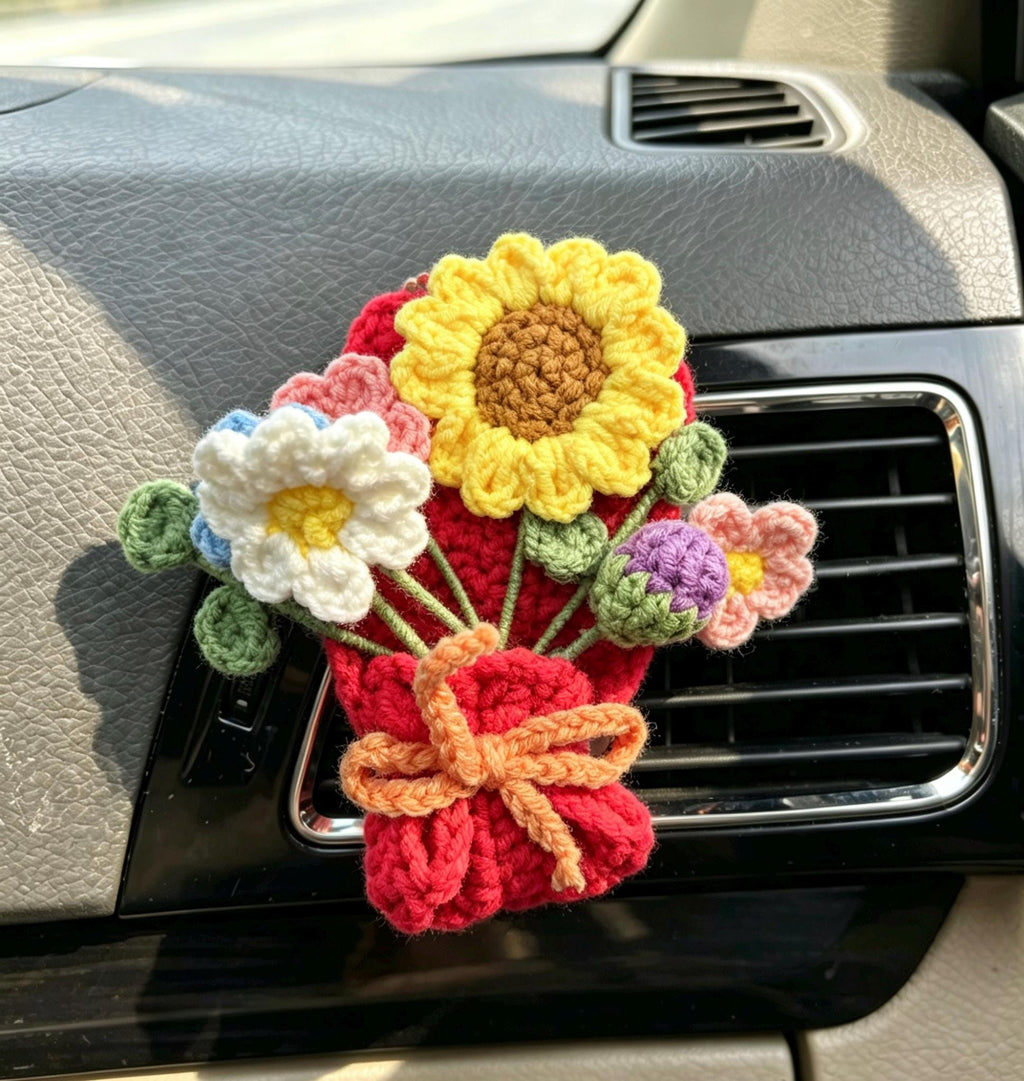 Crochet Recipe Handmade Crochet Flower Car Vent Clip With Scent Tablet Air Freshener