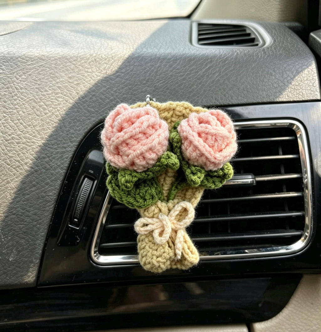 Crochet Recipe Handmade Crochet Flower Car Vent Clip With Scent Tablet Air Freshener
