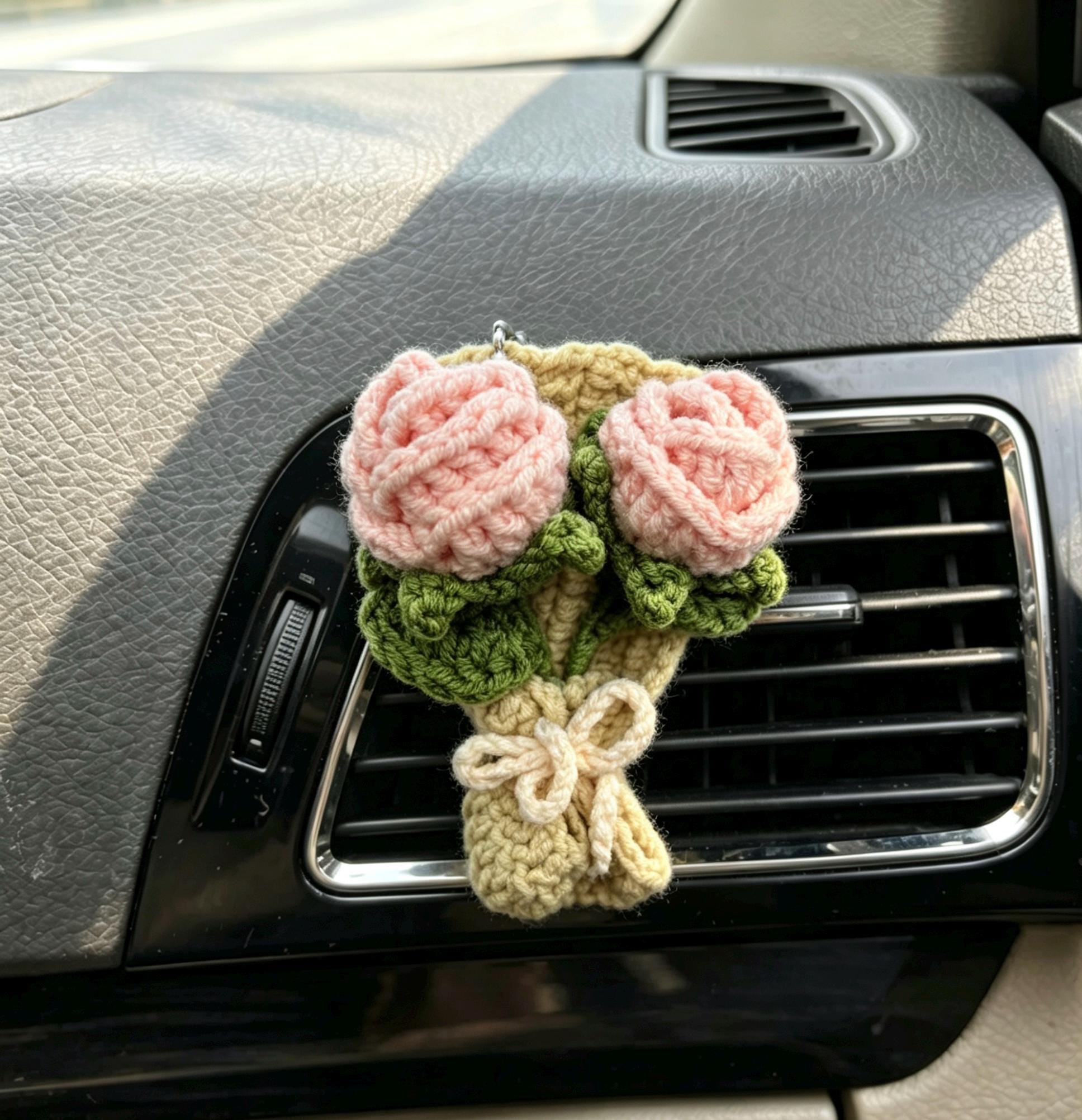 Crochet Recipe Handmade Crochet Flower Car Vent Clip With Scent Tablet Air Freshener