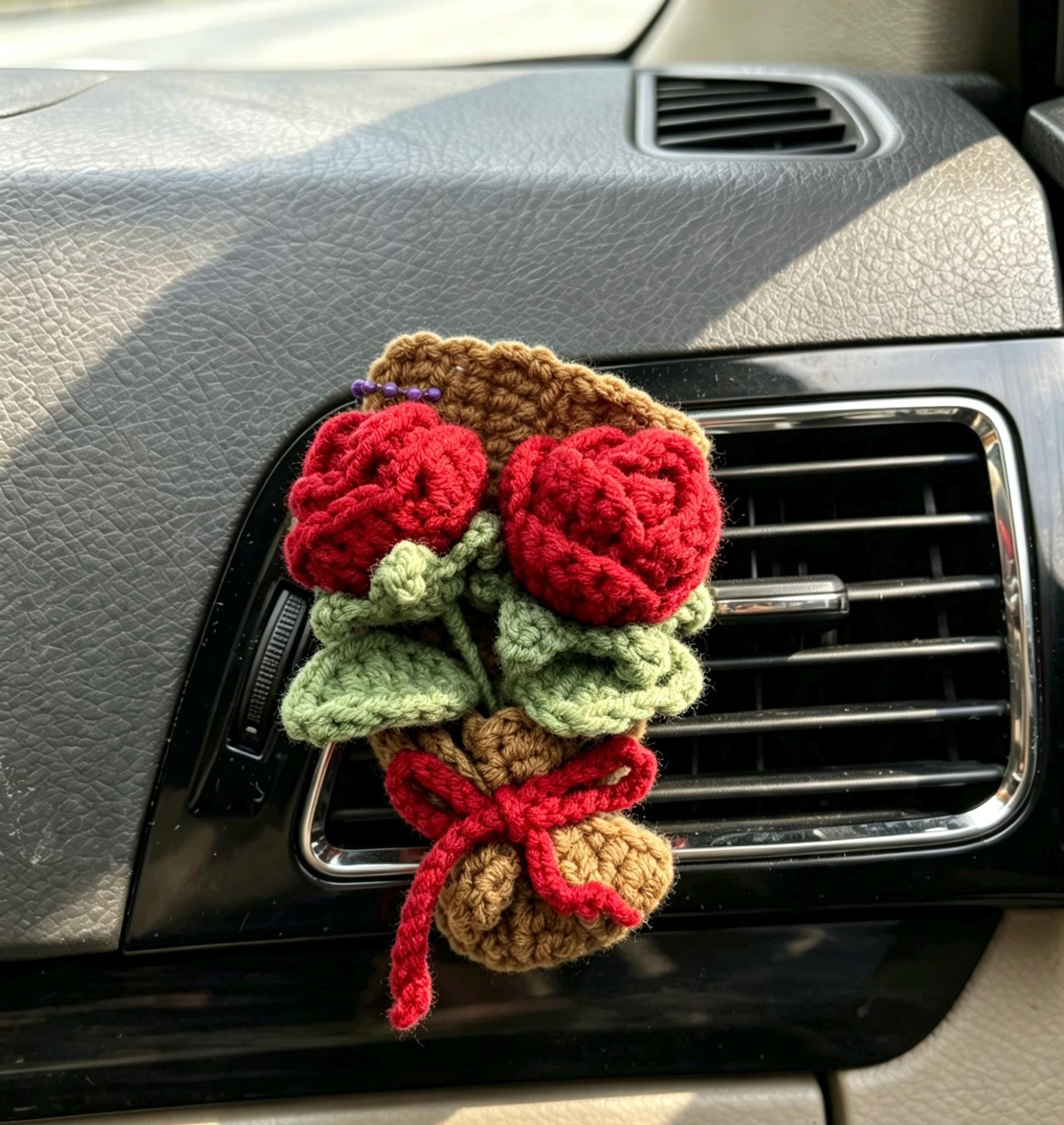 Crochet Recipe Handmade Crochet Flower Car Vent Clip With Scent Tablet Air Freshener