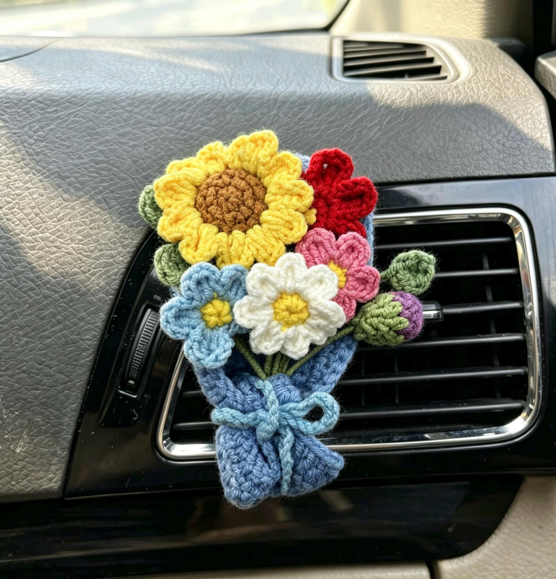Crochet Recipe Handmade Crochet Flower Car Vent Clip With Scent Tablet Air Freshener